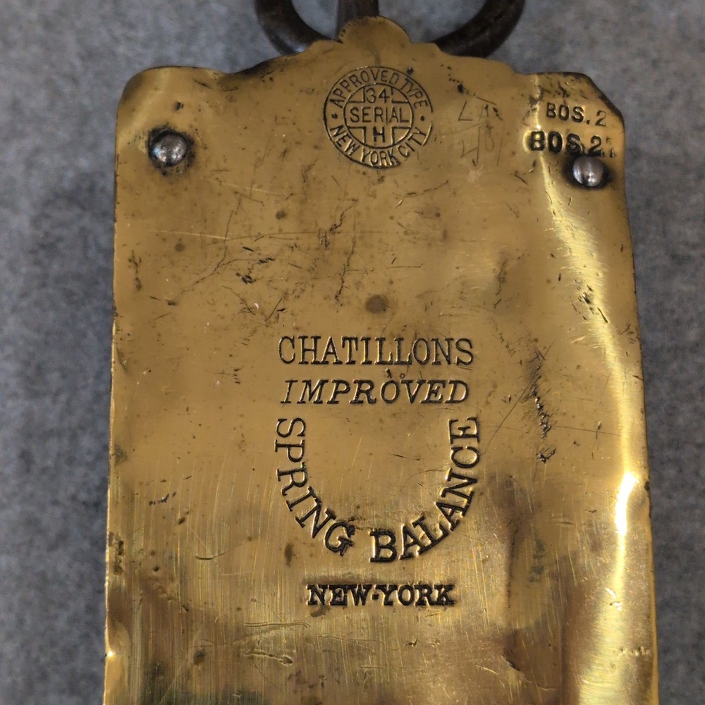 1890-1920's Chatillons Improved Spring Balance Hanging Scale NY 125 Lbs Brass - Picture 2 of 13